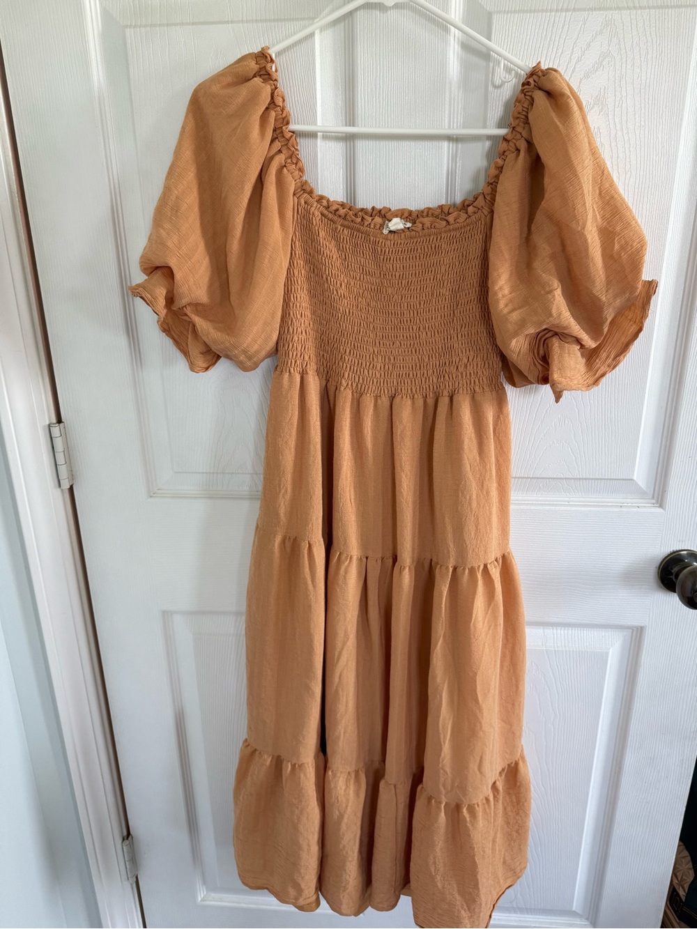 &merci Midi Dress M Rust Smocked Puff Sleeve Autumn Wedding Guest Boho Fall